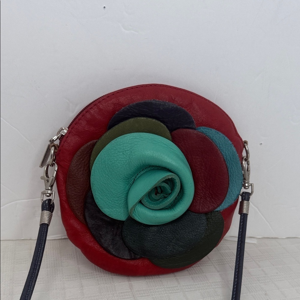 Vintage 90s Y2k Leather 3D Floral Bag Shoulder Bag Clutch Pouch